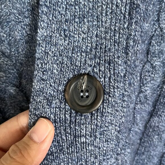 Canali Wool Shawl Collar Cable Knit Cardigan Sweater - Men's Size 50 - Blue - Picture 6 of 14